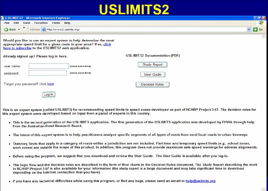 USLIMITS 28 Web-based expert advisor system. User friendly, logical, and objective.