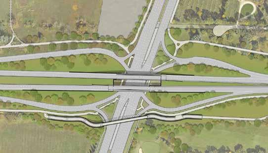 The diamond interchange requires less space than a cloverleaf interchange and is often used in an urban environment where space is limited.