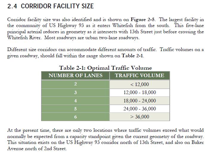 Hwy 93 South Corridor Capacity 12 What volume of traffic can be accommodated by the design of the existing corridor? The carrying capacity of a five-lane road is 24,000 VPD to 36,000 VPD.
