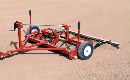 Sprig scarifier ties help loose ifield soil, dual levelig bar helps cut high spots ad fill low spots. The, a roller re-firms ifield materials before a broom fiishes the job.