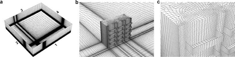 FIGURES Figure 1. Geometry of building model and balconies (dimensions in meter at model scale). Figure 2. Computational grid. (a) Grid at bottom and side faces of computational domain.