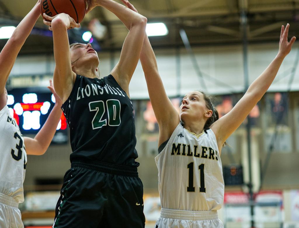 The Miller girls played tough with the Eagles in the first half, with Emily Kiser and Maddie Knight making 3-pointers.