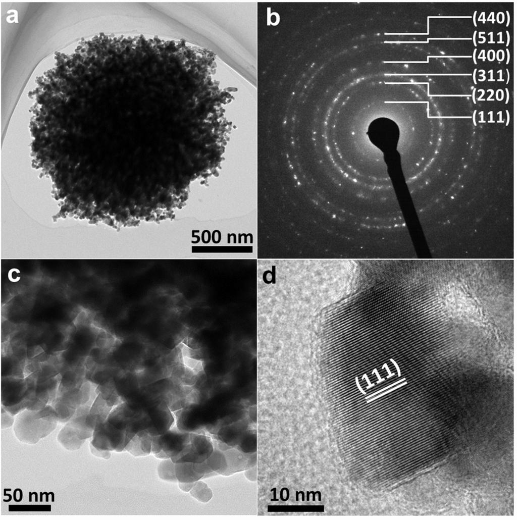 Fig. S7 TEM image (a) and corresponding SAED pattern (b) of an individual IH-Co 3 O 4 microsphere.