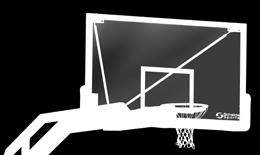 See- through board with white perimeter and target zone lines. Tempered glass backboard 180x105 cm 1611870 12 mm tempered glass taken in white enameled steel frame. Meets FIBA competition standards.