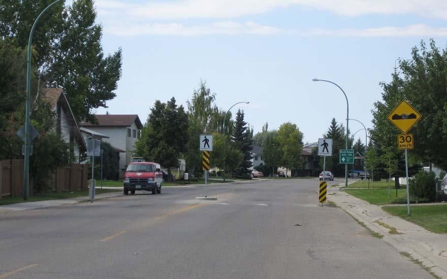 Vertical deflections devices used by the City of Saskatoon include: Raised crosswalk Textured Crosswalk Raised Intersection Speed Hump Speed Table Speed Kidney Speed Cushion 5.2.