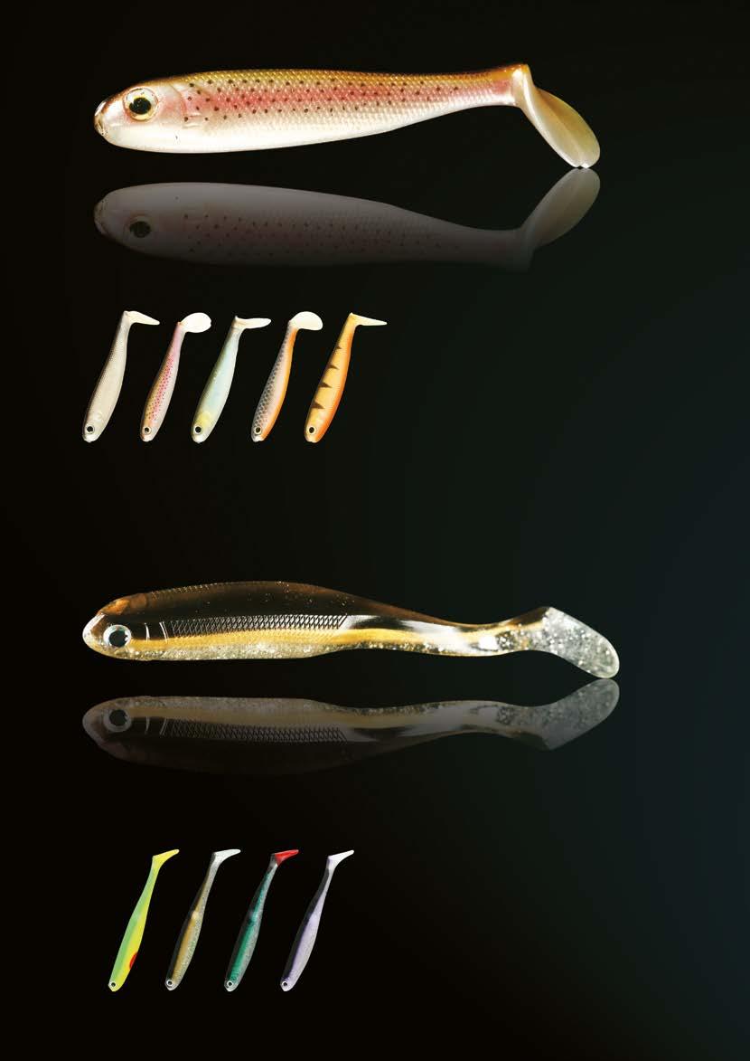 049 MULTICOLOR FISH 002 BLACK DOTS 071 SILVER BLACK 006 BLACK SKIN 088 YELLOW TIGER LIVE FISH The live fish lure has the classic shad tail wich produces vibrations from the first stage of recovery.