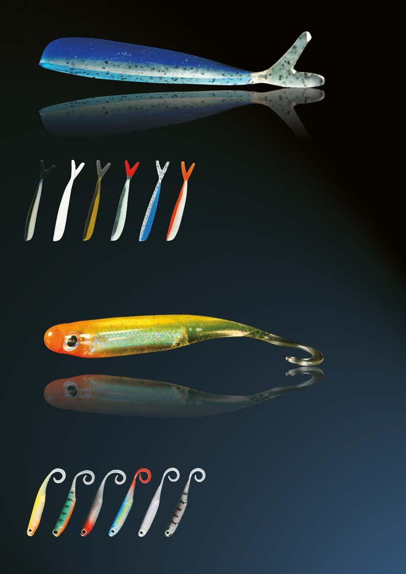 005 BLACK SILVER 056 PEARL WHITE 084 YELLOW BROWN 081 WHITE GREEN 042 LIGHT BLUE 013 CARAMEL WHITE ORIGINAL DOUBLE TAIL This Nomura shad with 3D eyes and long tail is available in 4 sizes, the