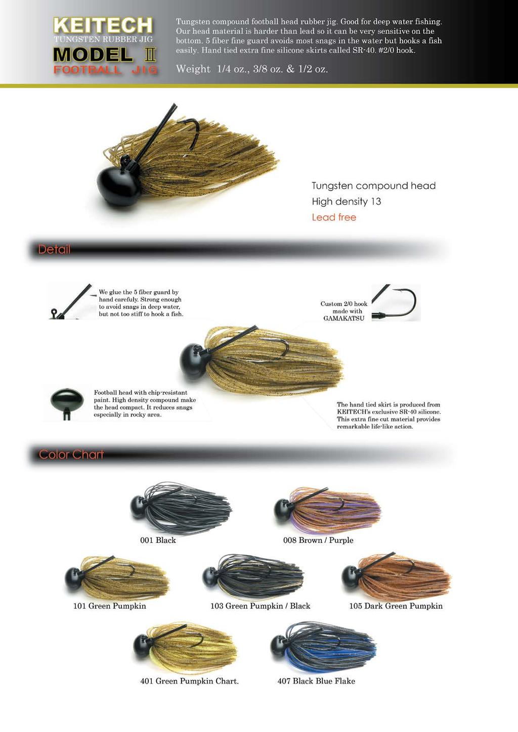 TUNGSTEN RUBBER JIG MODEL II FOOTBALL JIG The Model II Football Jig is designed for deep water jig fishing. The Tungsten compound head is 30% harder than lead and extremely sensitive.