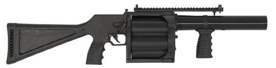 Features include: Double-action trigger, lock push button and chamber out-of-line safeties, 40mm, 1:47 twistrifled 12-inch barrel, combination weaver rail with ghost ring and bead sight, overall