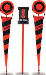 Chain Set Features: Padded 18" Bulls eye 7' fiberglass poles with black/orange padded banners yard yellow measuring chain with kink-free design BS-MSDBCPRO 399.00 369.