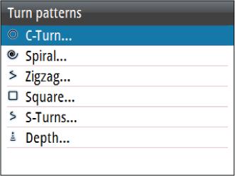 The turn settings are available from the Autopilot settings dialog. The variables are described for each turn pattern option in the following pages.
