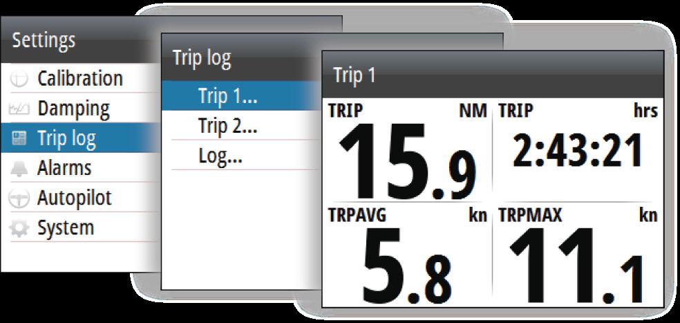 4 Trip log The Trip log is available from the Settings menu.