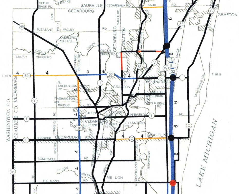 Arterial Streets and Highways Within the Town of Cedarburg, all county and state trunk highways are slated for some level of improvement in the Regional Transportation Plan.