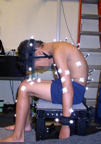 Spine range of motion calibration A child volunteer, whose stature was similar to the HIII 6YO ATD, was tested to provide a reference of spine