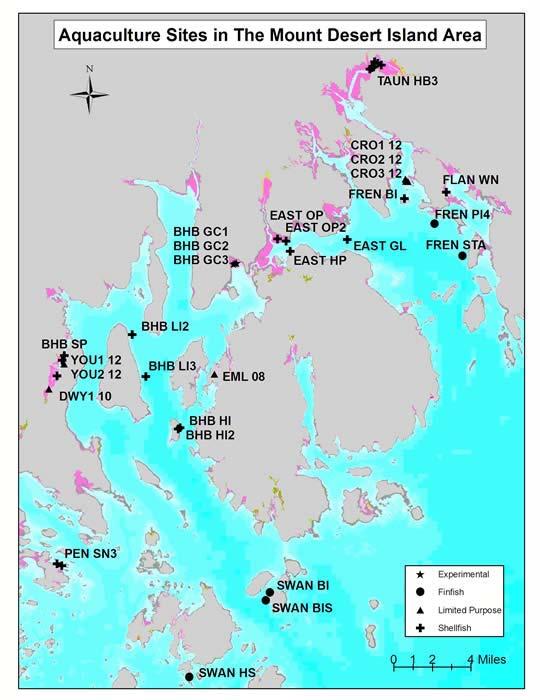 AQUACULTURE BHB has 15 aquaculture lease sites totaling 160 acres : BHB GC4 11 are experimental or standard shellfish leases (quahogs, mussels, oysters) BHB NN1 2 are limited-purpose licenses