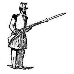 Fix- BAYONET. One time and three motions. 188. (First motion.) Grasp the piece with the left hand at the height of the shoulder, and detach it slightly from the shoulder with the right hand. 189.