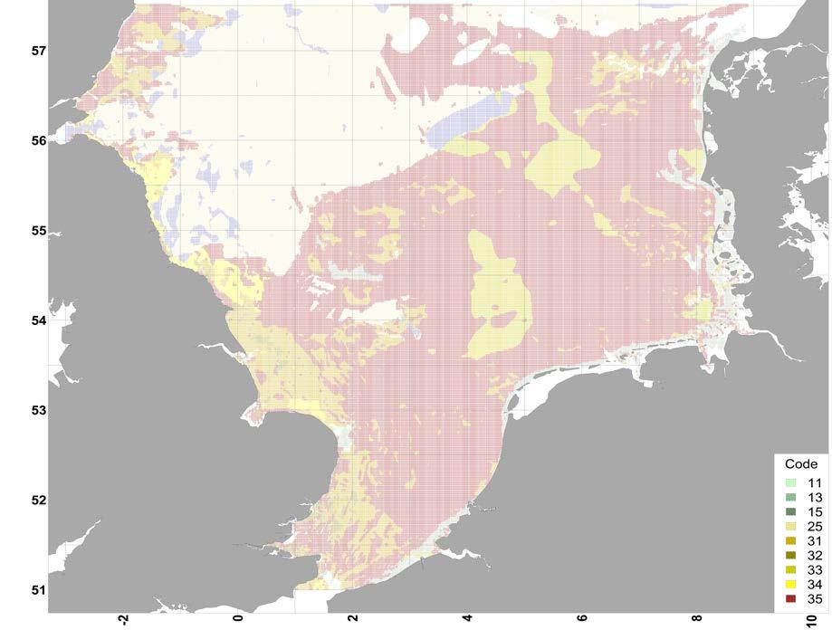 3. Results The area of interest is shown in Figure 1. The area covered by the habitat types is given in Table I. Figure 1. Grid-map of Central and South North Grid colours show the major habitat types.