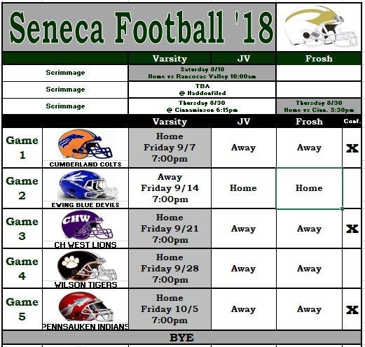 2018 Seneca Football Schedule Every 2 years our Football Schedule will change.