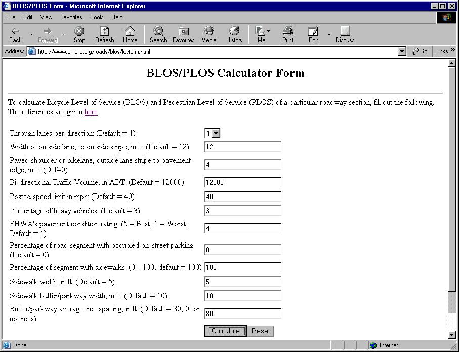 On-line BLOS/PLOS calculator www.bikelib.