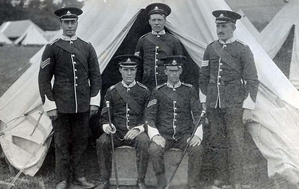 Top: Sergeants of H Company, 5 th Battalion. Post card is part of the H.P. Hanson series and shows Jack Fielding, Bill Patrick and Tom Ison with two unkown Sergeants of H Company.