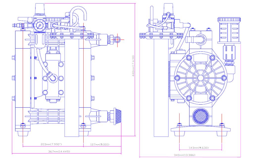 The LLC-4 consists of a Yamada NDP-20BPH (3/4 ) polypropylene pump with Hytrel diaphragms, level control, inlet strainer, manual bypass valve,