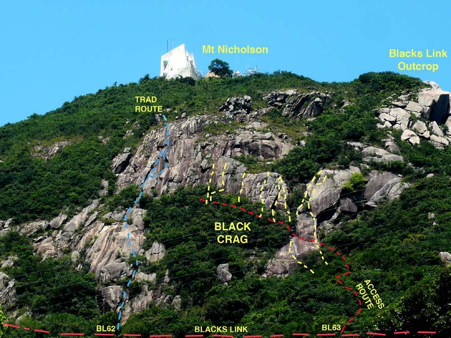 Black Crag Overview Black Crag is an easily accessible south-facing cliff of enjoyable HK island broken-slab climbing with a fantastic view out over the south of the island.