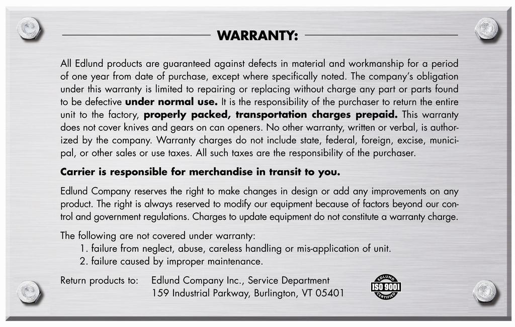 Warranty UV KNIFE SANITIZER, Model