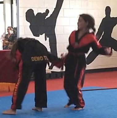 You can use sparring or self-defense skills or a mix of both in step sparring. Depending on the type of skills you are practicing, you may begin from ready stance or fighting stance.