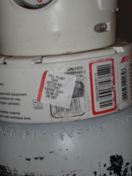 Appendix 1 How to Check and Use Oxygen Cylinders Daily checks on the cylinder The expiry date may be identified from the Batch Label fitted to every cylinder this should be checked to confirm that