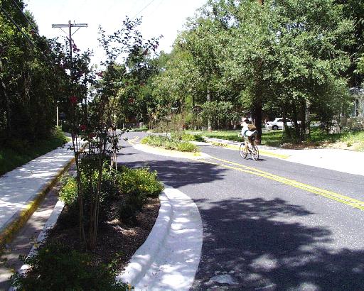 2. 4. 3 C H I C A N E Chicanes are curb extensions or edge islands that alternate from one side of roadway to the other. These curb extensions or edge islands give the roadway more winding attribute.