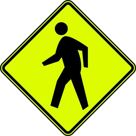 Pedestrian Crossing Sign Description: A pedestrian crossing sign is a regulatory sign which assigns the right of way to pedestrians at specific crossing locations.