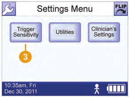 3 USING THE VENTILATION SYSTEM Changing Trigger Sensitivity 2 On the Menu screen, touch