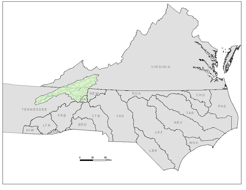BASIN DESCRIPTION The Watauga River Basin is located south of the New River Basin and north of the French Broad River Basin in both Avery and Watauga counties (Figure 1).