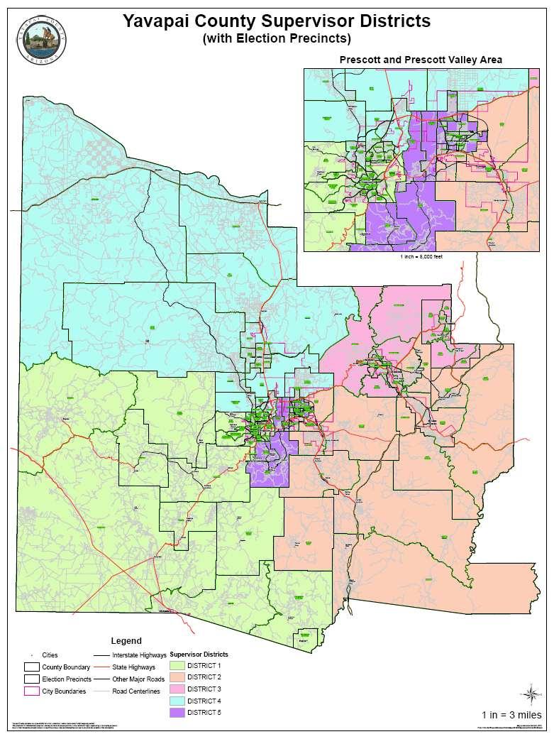 YAVAPAI COUNTY 2010 CENSUS POPULATION 211,000 REDISTRICTING FOR 5 SUPERVISOR BOARD District 1: Rowle