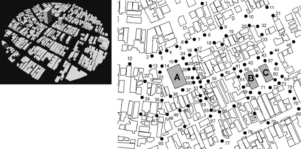 568 R. Yoshie et al. / J. Wind Eng. Ind. Aerodyn. 95 (27) 55 578 Fig. 26. Actual urban model (CAD data) and measuring points.