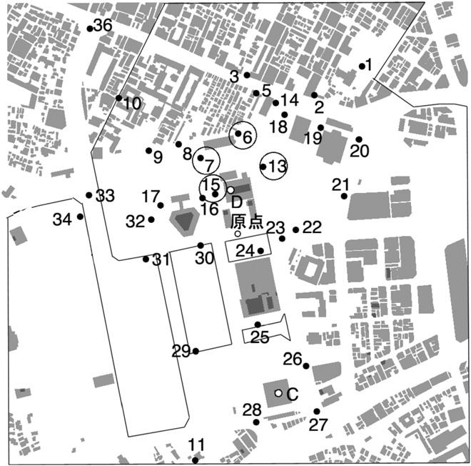 R. Yoshie et al. / J. Wind Eng. Ind. Aerodyn. 95 (27) 55 578 573 Fig. 3. Urban area reproduced and measuring points. the past.