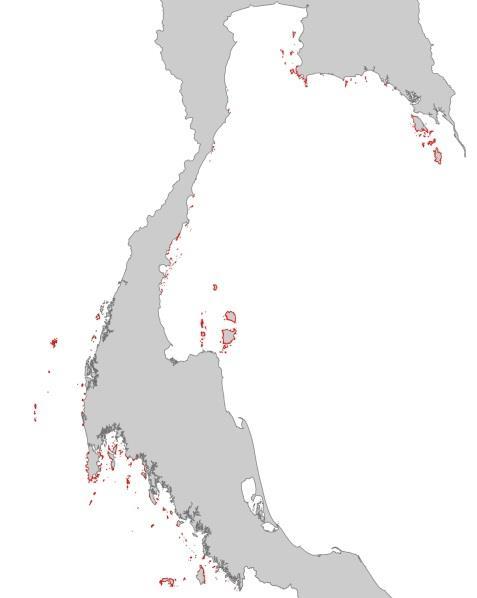 Coral reefs, with total area of