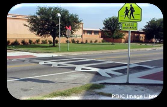 Raised crosswalks can be constructed without the presence of sidewalks, as long as there are ADAcompliant pedestrian landing areas with detectable warning strips