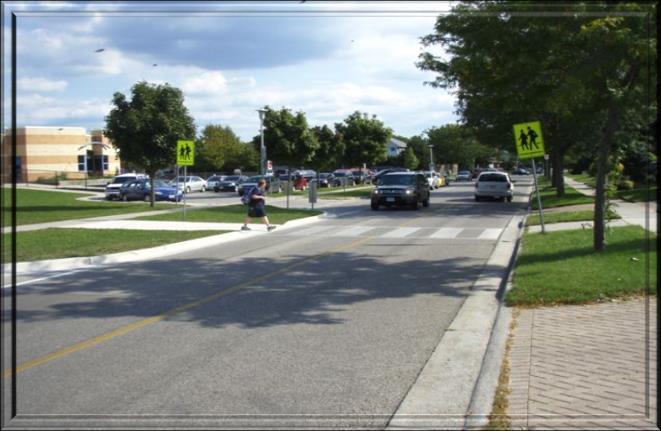 HORIZONTAL TRAFFIC CALMING MEASURES Horizontal traffic calming measures incorporate raised islands and curb extensions to prevent vehicles from traveling in a straight line at excessive speeds.