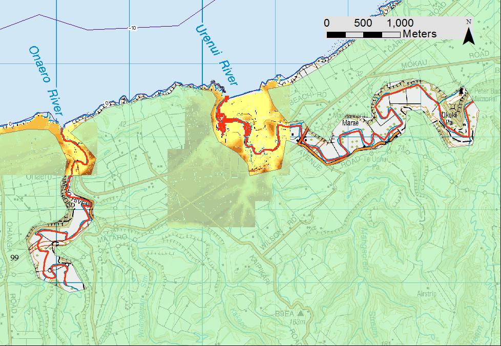 Model Boundary Figure 9: Waitara to Urenui study area Offshore Bathymetry LiDAR ground elevation point data River