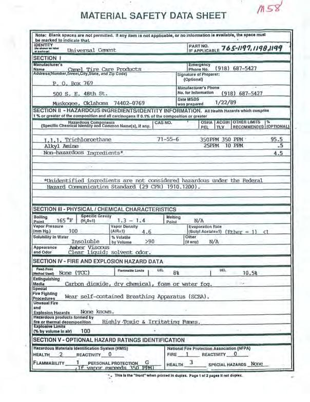 MATERIAL SAFETY DATA SHEET rn d, I any 76S-1J97.