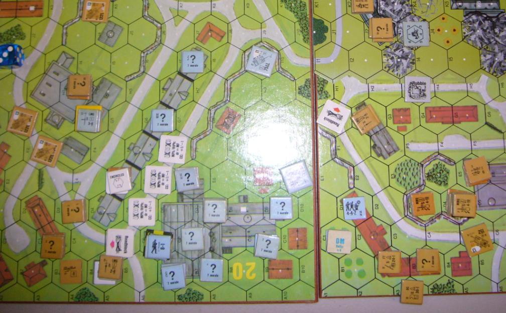 End of Turn 2 in the Other Factory: Sorry about the flash! My JgPz IV/70s have retreated to more defensible positions and a couple of my outer squads have retreated.