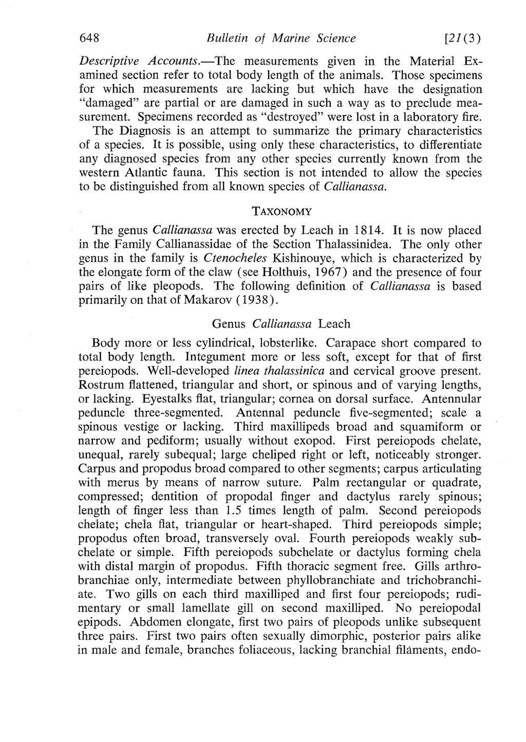 648 Bulletin of Marine Science [27(3) Descriptive Accounts. The measurements given in the Material Examined section refer to total body length of the animals.