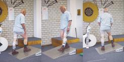 Dependent on the somatical capabilities of the user, sitting down can happen in many ways: When the patient is capable to make an active hip flexion out of stance, we will let him walk to the chair