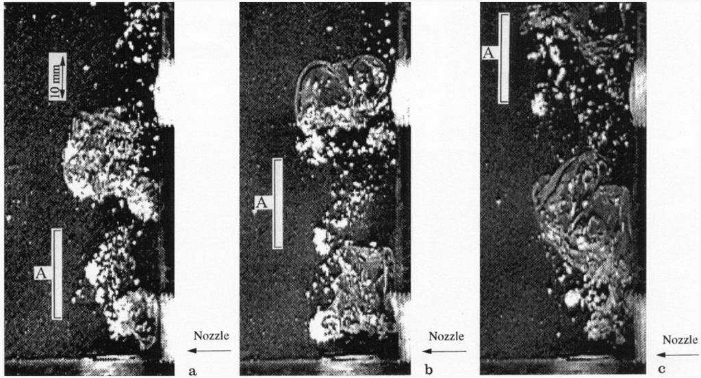 05 Fig. 9a-c. Image processing of bubble and particle behavior along sidewall for Qg=3.