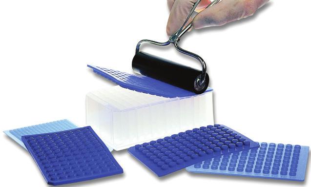 WebSeal Mats and Sealing Tapes, Non-Sterile Mats manufactured of EVA (Ethylene-vinyl acetate) or pure silicone with or without coating The footprint permits plates to be securely stacked without