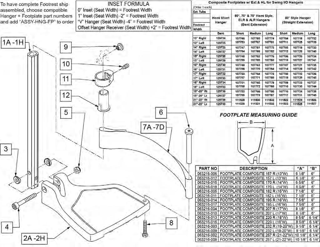 [05/15/2018] COMPOSITE FOOTPLATE Note: Footplate Assemblies are set to footrest width; please see "Footplate Formula" table for seat width conversion.