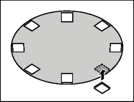 Each bottom plate will show the location for a patio stone. Make a mark in the ground at each base plate. (Image 14) 14 c.