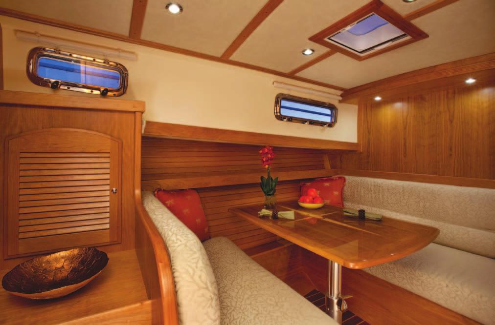 Guest Cabin & Galley he guest cabin can be configured as either a double berth with storage under, or optionally as a dinette with fore and aft facing seating and an inlaid table between the seats.