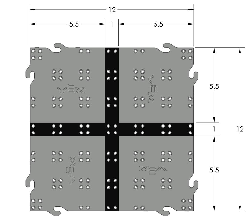 The standard VEX IQ Challenge playing field is composed of (32x) floor tiles, (20x) straight wall